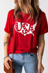 USA Graphic Round Neck T-Shirt Deep Red Women's T-Shirts - Tophatter Daily Deals