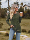 Ribbed Round Neck Long Sleeve Tee Army Green Women's T-Shirts - Tophatter Daily Deals