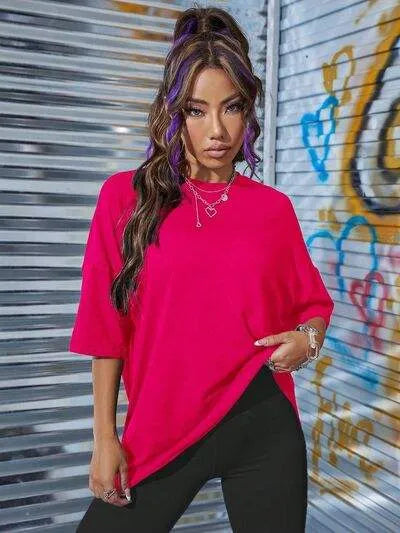 LOS ANGELES Round Neck Dropped Shoulder T-Shirt Women's T-Shirts - Tophatter Daily Deals