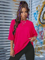 LOS ANGELES Round Neck Dropped Shoulder T-Shirt Women's T-Shirts - Tophatter Daily Deals