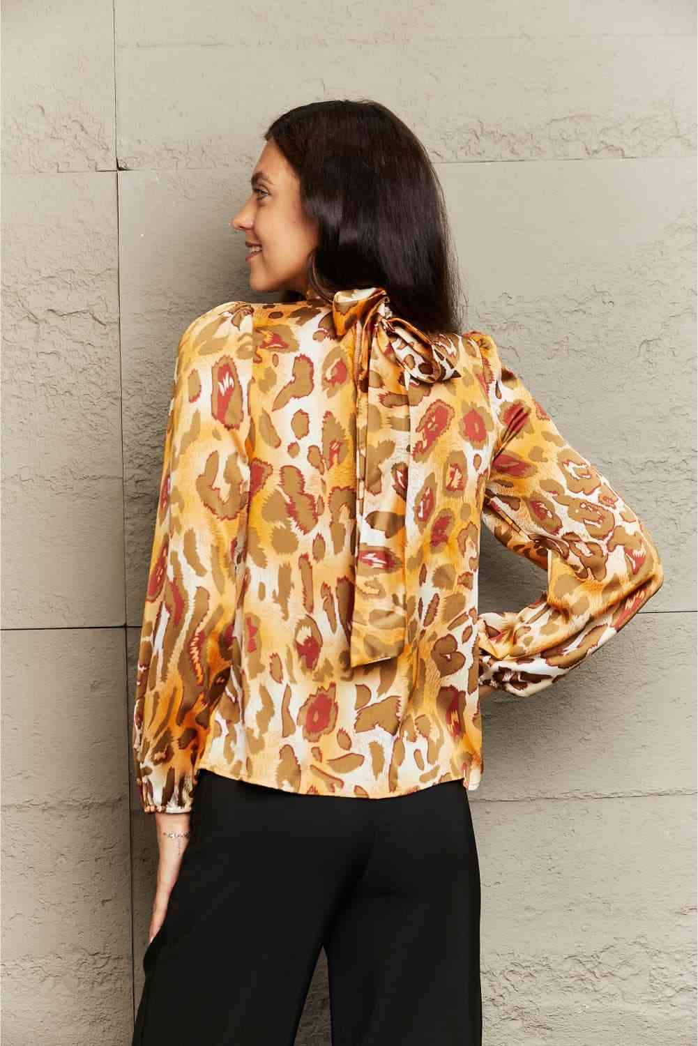 Printed Mock Neck Long Sleeve Blouse Blouses - Tophatter Daily Deals