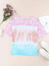 Tie-Dye Lace Trim Round Neck Top Blouses - Tophatter Daily Deals