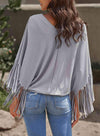 Fringe Trim Center Seam Dolman Sleeve Top Blouses - Tophatter Daily Deals