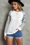 Mixed Print Raglan Top White Women's T-Shirts - Tophatter Daily Deals