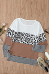 Waffle-Knit Leopard Round Neck Long Sleeve T-Shirt Women's T-Shirts - Tophatter Daily Deals