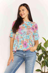 Double Take Floral Round Neck Babydoll Top Floral Blouses - Tophatter Daily Deals