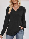 V-Neck Ribbed Long Sleeve Top Blouses - Tophatter Daily Deals