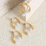 Synthetic Pearl Asymmetrical Titanium Steel Earrings Earrings - Tophatter Daily Deals
