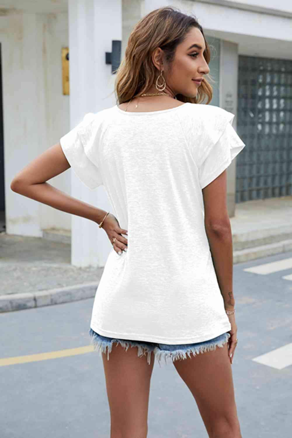 V-Neck Flutter Sleeve T-Shirt Women's T-Shirts - Tophatter Daily Deals