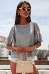 Sequin Cutout Round Neck Blouse Blouses - Tophatter Daily Deals