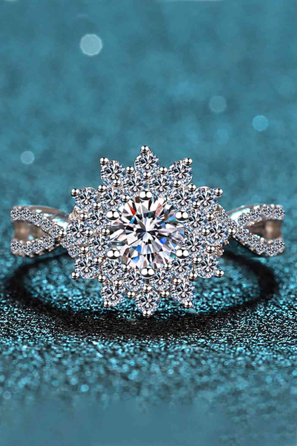 Moissanite Flower-Shape Split Shank Ring Moissanite - Tophatter Daily Deals