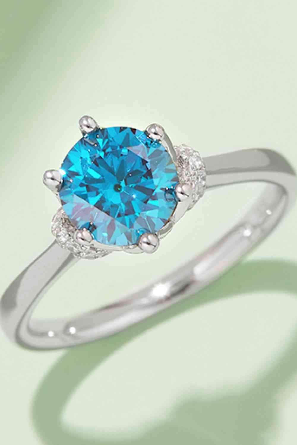 1 Carat Moissanite Contrast 925 Sterling Silver Ring Sky Blue Moissanite - Tophatter Daily Deals