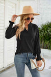Heathered Flounce Sleeve Curved Hem Top Blouses - Tophatter Daily Deals
