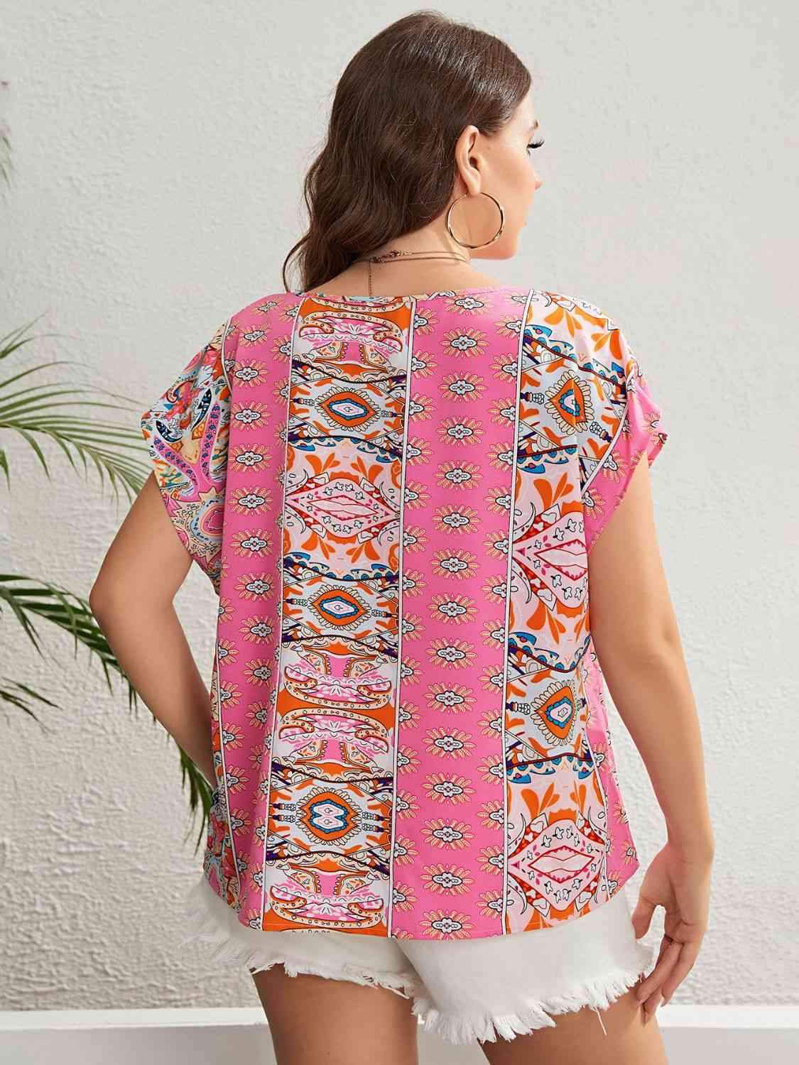 Plus Size Printed Round Neck Blouse Blouses - Tophatter Daily Deals