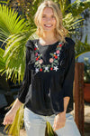 Embroidered Round Neck Ruffled Blouse - Tophatter Deals