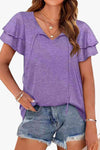 Tie-Neck Layered Flutter Sleeve Blouse Dusty Purple Blouses - Tophatter Daily Deals