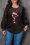 Plus Size Graphic Sequin Long Sleeve Round Neck T-Shirt Black Women's T-Shirts - Tophatter Daily Deals