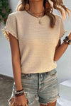 Textured Round Neck Short Sleeve Top Blouses - Tophatter Daily Deals