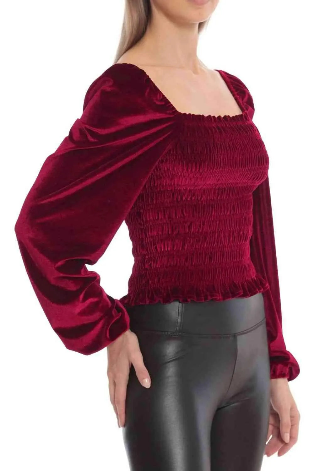 Double Take Smocked Square Neck Long Sleeve Blouse Blouses - Tophatter Daily Deals