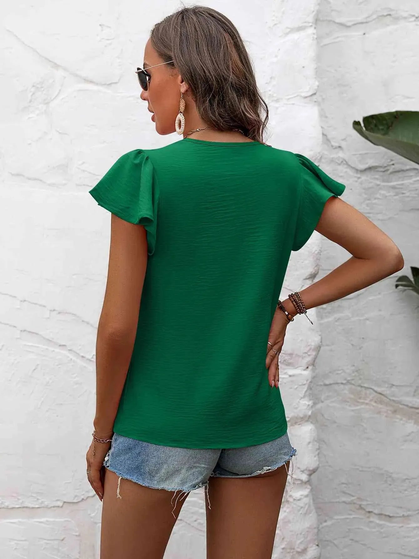 Textured Flutter Sleeve Blouse Blouses - Tophatter Daily Deals