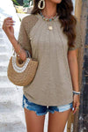 Lace Detail Round Neck Short Sleeve T-Shirt Women's T-Shirts - Tophatter Daily Deals