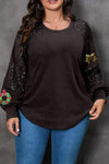 Plus Size Sequin Christmas Elements Long Sleeve T-Shirt Black Women's T-Shirts - Tophatter Daily Deals