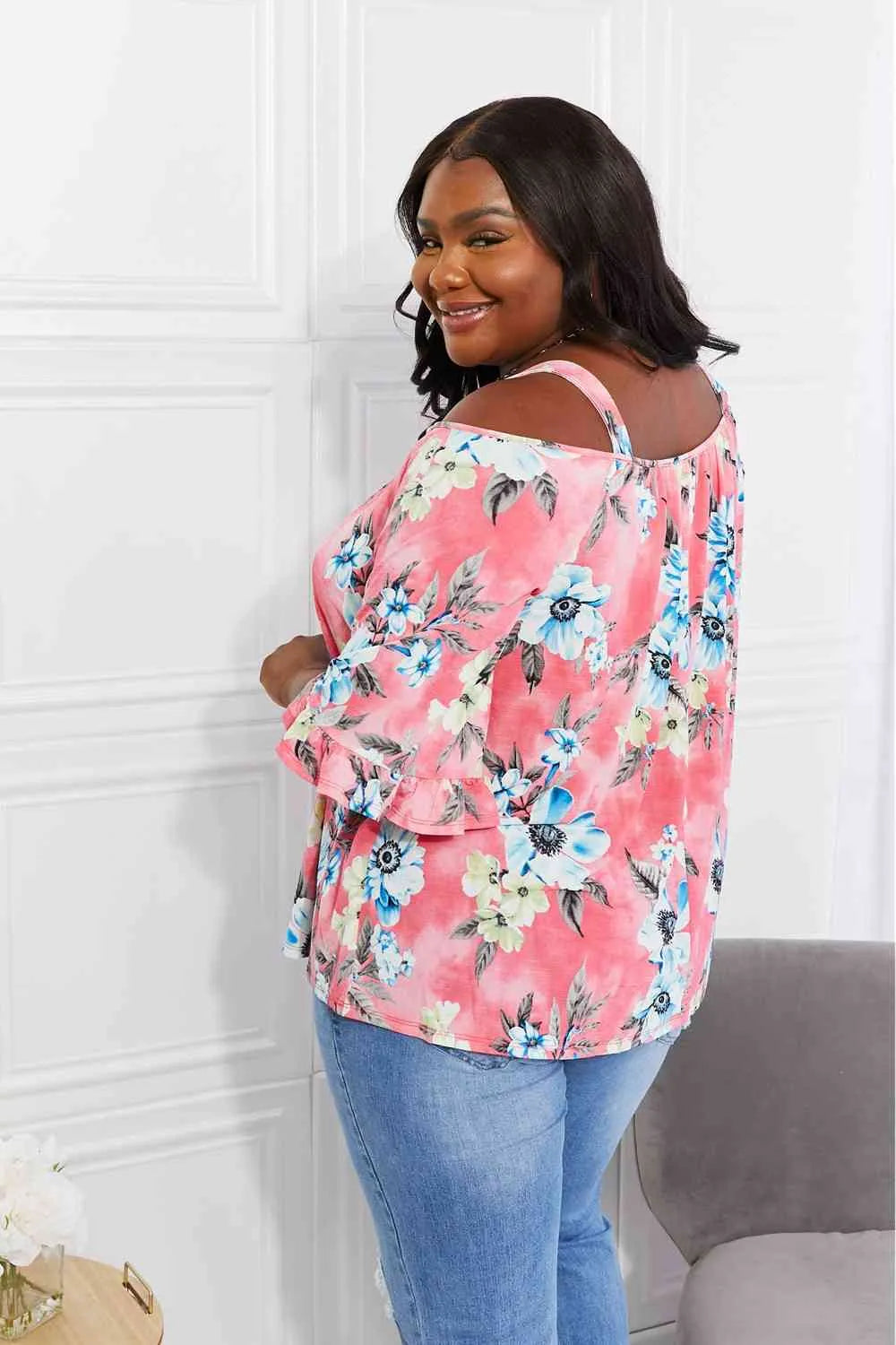 Sew In Love Full Size Fresh Take Floral Cold-Shoulder Top Blouses - Tophatter Daily Deals