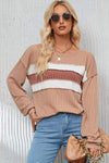 Ribbed Color Block Exposed Seam Round Neck Blouse Blouses - Tophatter Daily Deals