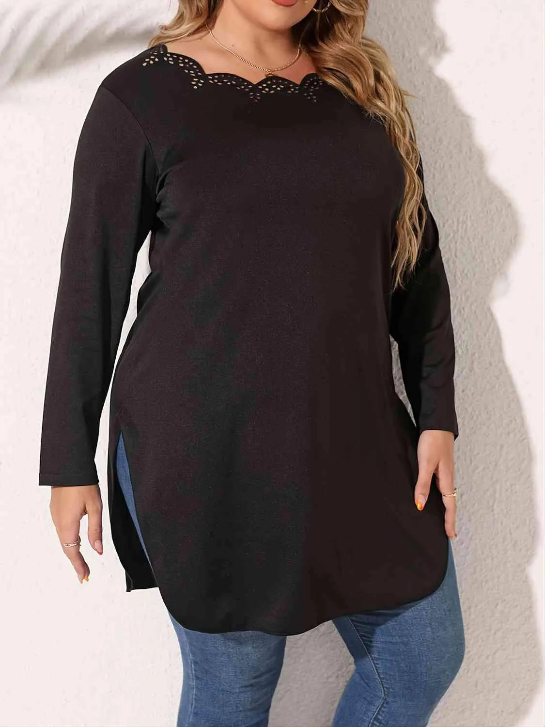 Plus Size Slit Long Sleeve T-Shirt Women's T-Shirts - Tophatter Daily Deals