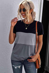 Color Block Side Slit Round Neck T-Shirt Women's T-Shirts - Tophatter Daily Deals