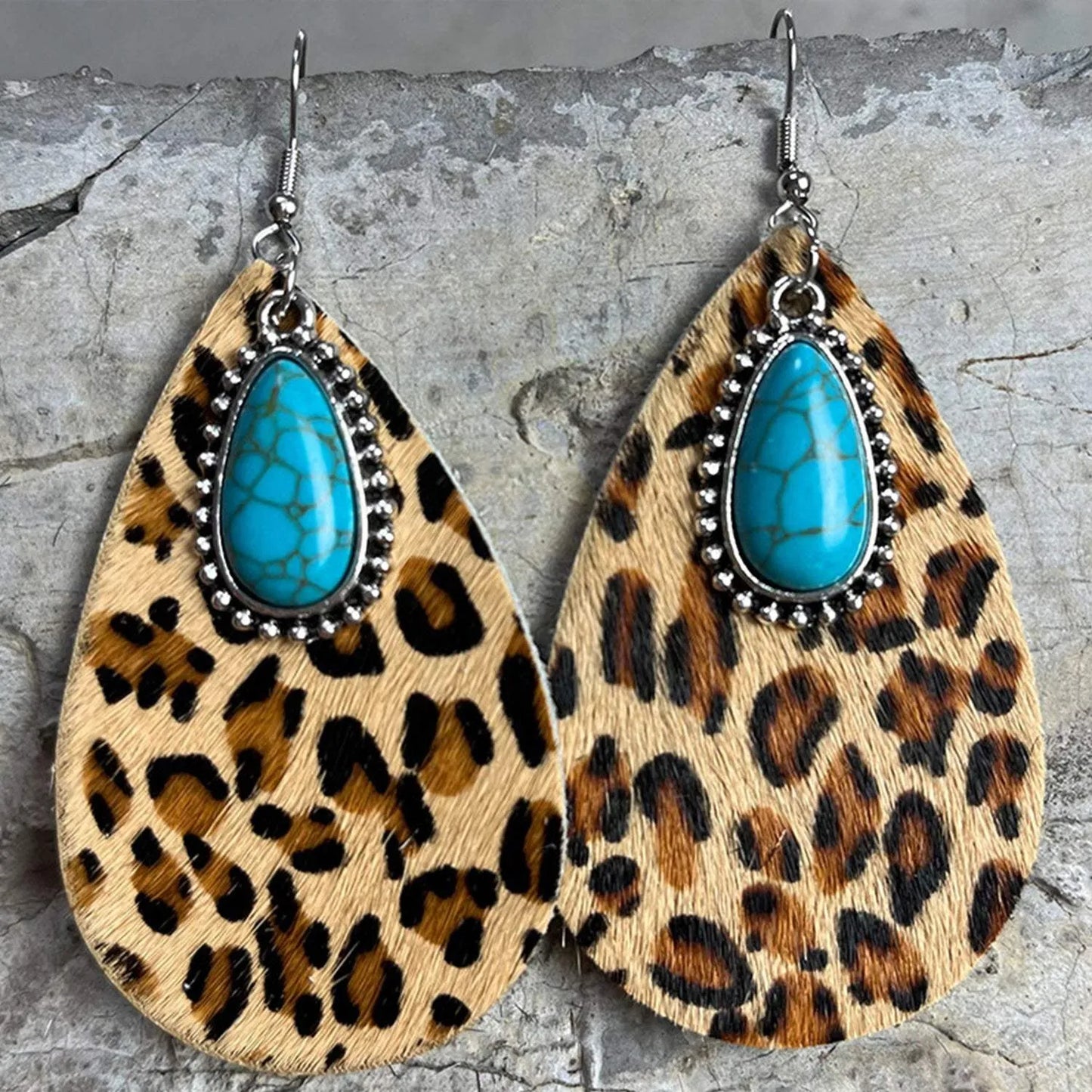 Artificial Turquoise Teardrop Earrings Leopard One Size Earrings - Tophatter Daily Deals