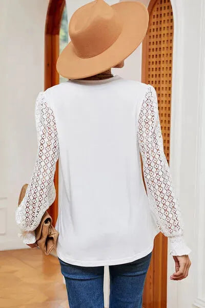 Openwork V-Neck Long Sleeve T-Shirt Women's T-Shirts - Tophatter Daily Deals