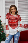 Geometric Round Neck Long Sleeve T-Shirt Red Women's T-Shirts - Tophatter Daily Deals