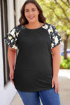 Plus Size Floral Spliced Tee Shirt Black Women's T-Shirts - Tophatter Daily Deals