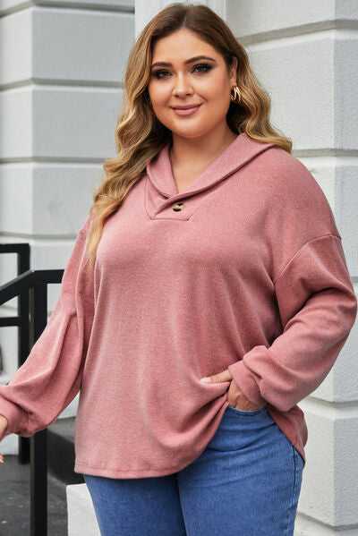 Plus Size Dropped Shoulder Collared Neck T-Shirt Women's T-Shirts - Tophatter Daily Deals