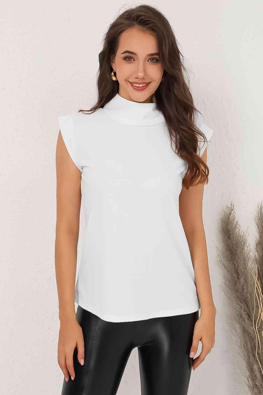 Mock Neck Cap Sleeve Blouse Blouses - Tophatter Daily Deals