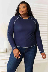 Basic Bae Long Raglan Sleeve Round Neck Top Blouses - Tophatter Daily Deals