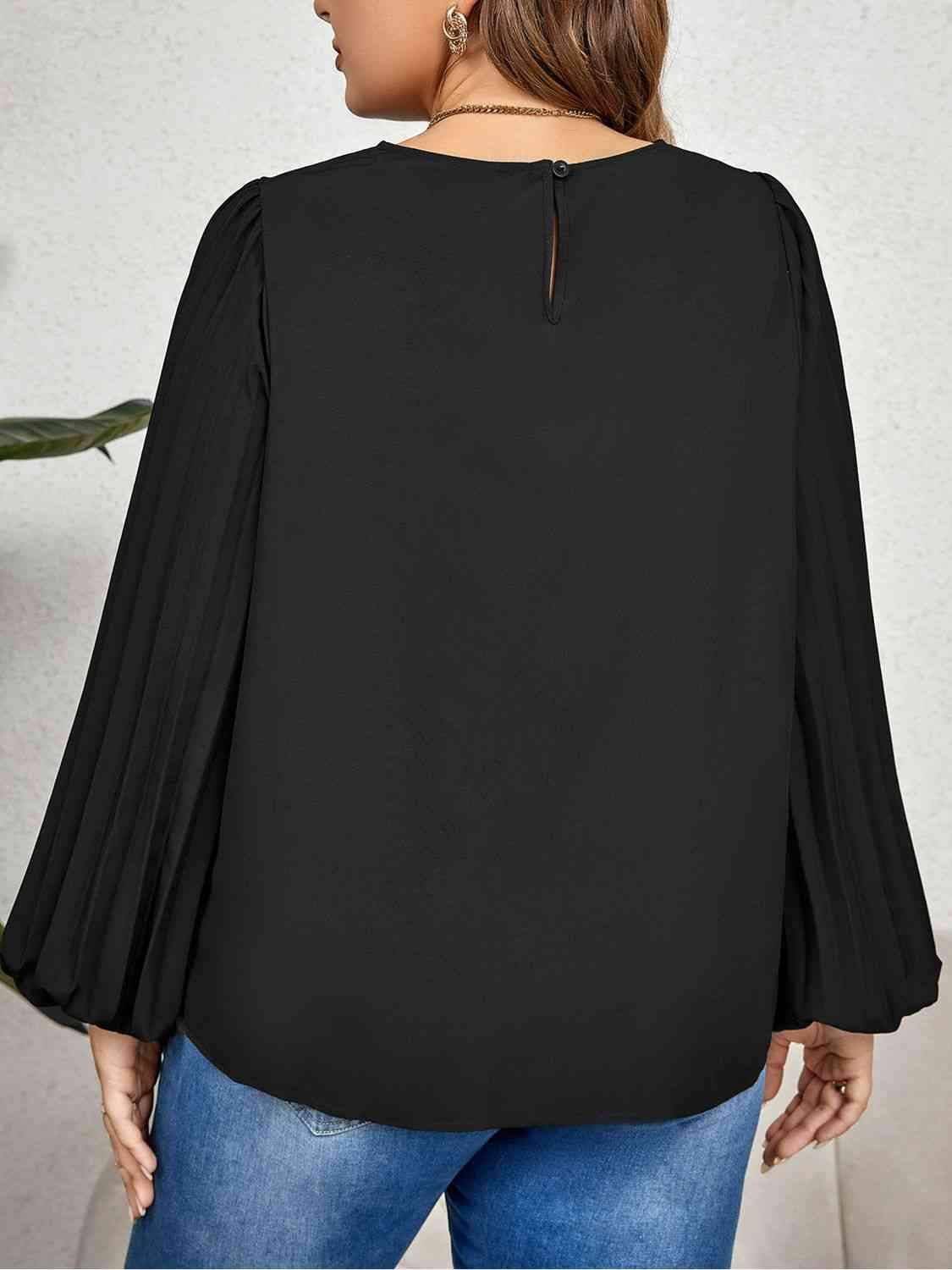 Plus Size Round Neck Puff Sleeve Blouse Blouses - Tophatter Daily Deals