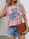 US Flag Peace Sign Hand Graphic Tee Blush Pink Women's T-Shirts - Tophatter Daily Deals