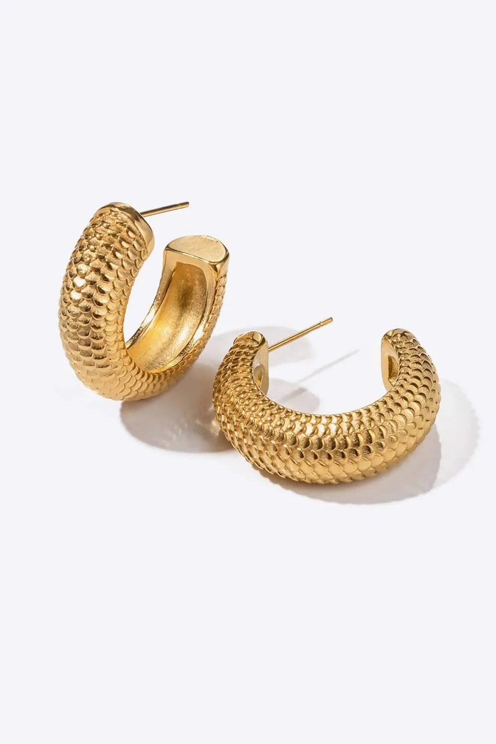 Stainless Steel Scale C-Hoop Earrings Gold One Size Earrings - Tophatter Daily Deals