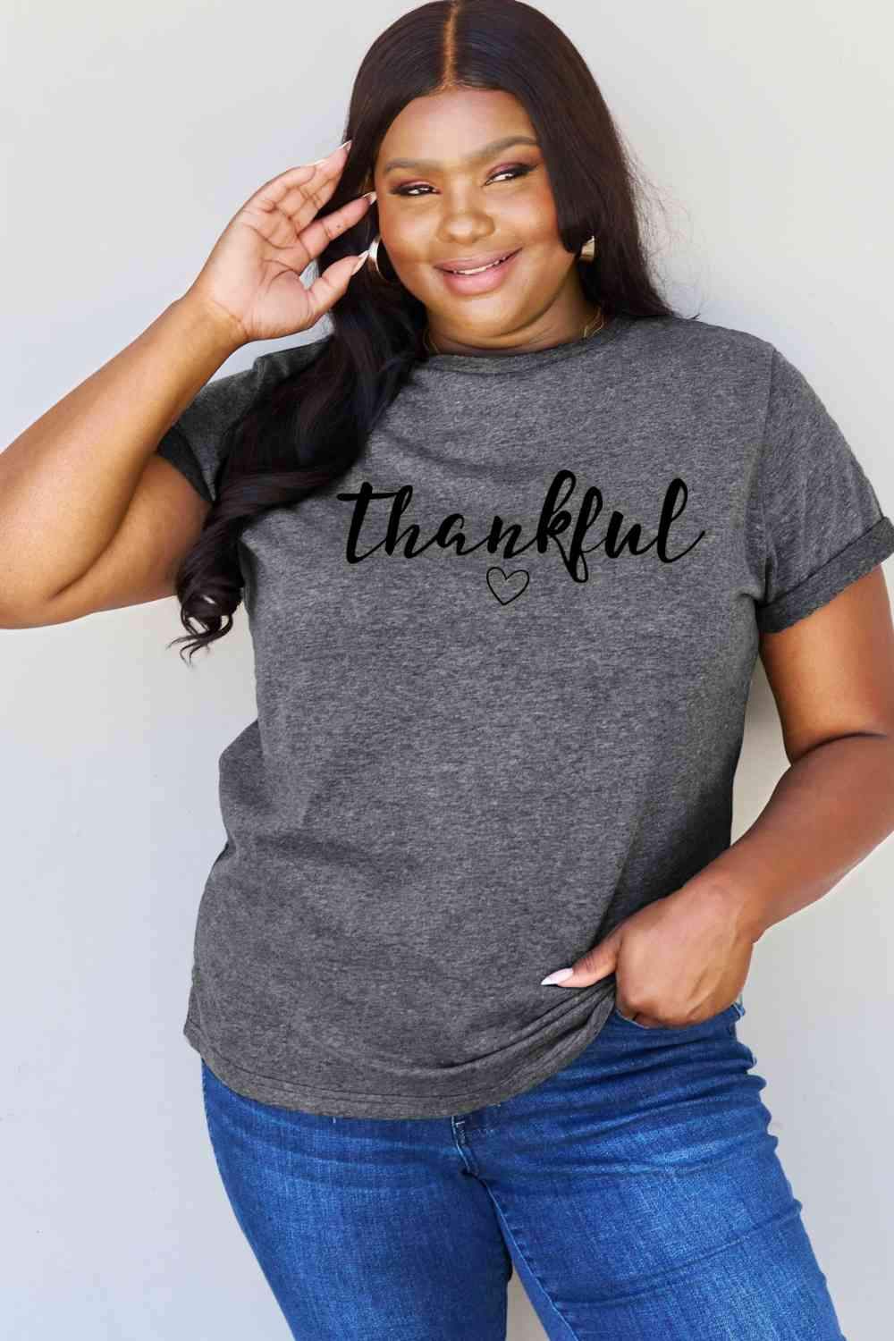 Simply Love Full Size THANKFUL Graphic T-Shirt Charcoal Women's T-Shirts - Tophatter Daily Deals