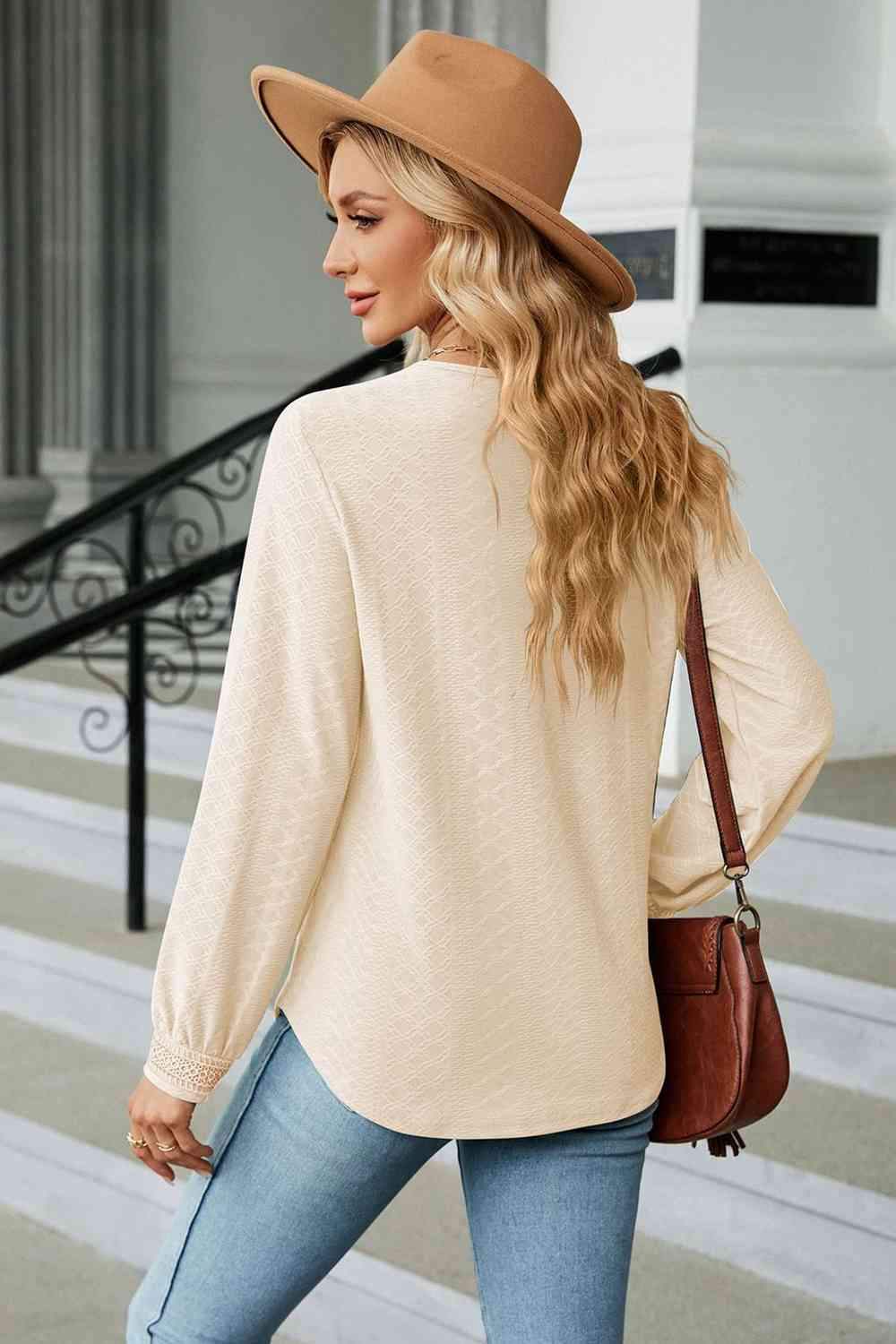 V-Neck Long Sleeve Blouse Blouses - Tophatter Daily Deals