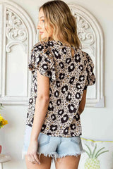 Animal Print Puff Sleeve Round Neck Blouse Blouses - Tophatter Daily Deals