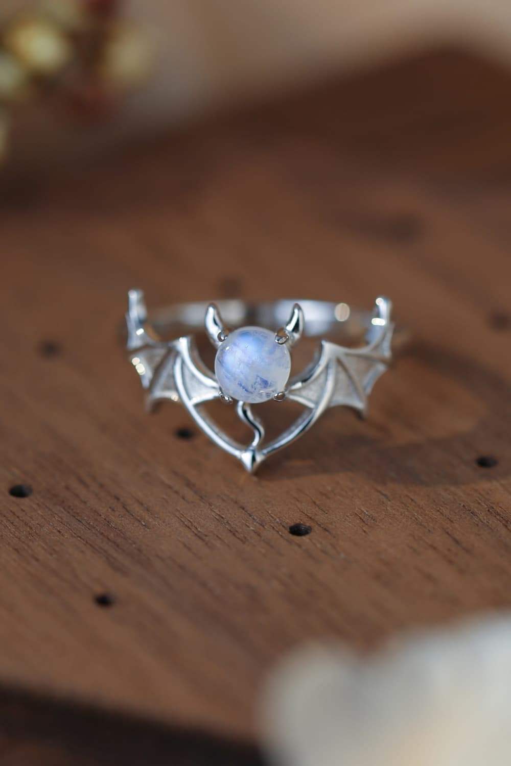 Moonstone Bat 925 Sterling Silver Ring Silver Moonstone - Tophatter Daily Deals