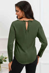 Cowl Neck Dropped Shoulder Long Sleeve Back Tie Blouse Blouses - Tophatter Daily Deals