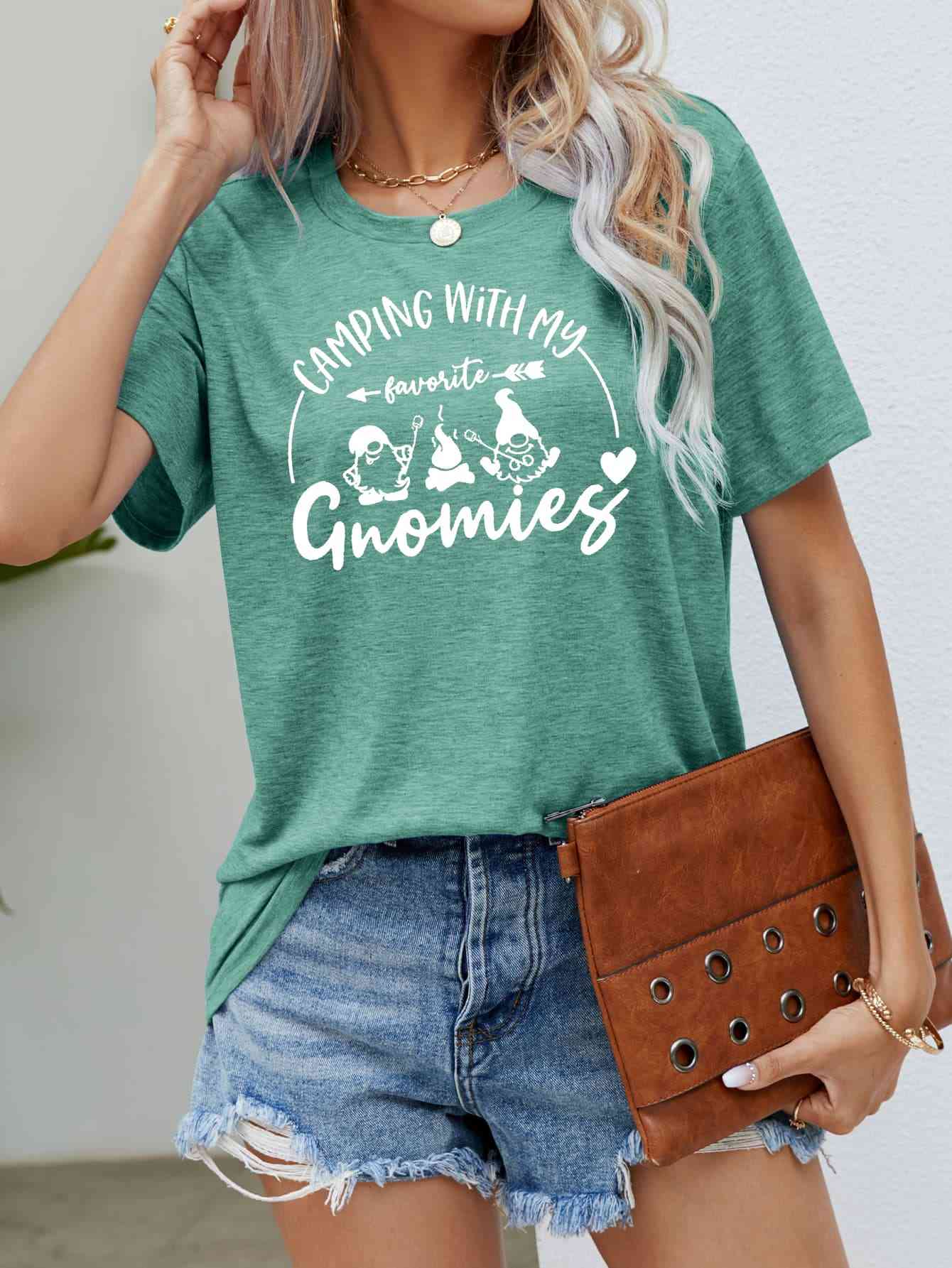 CAMPING WITH MY FAVORITE GNOMIES Graphic Tee Gum Leaf Women's T-Shirts - Tophatter Daily Deals