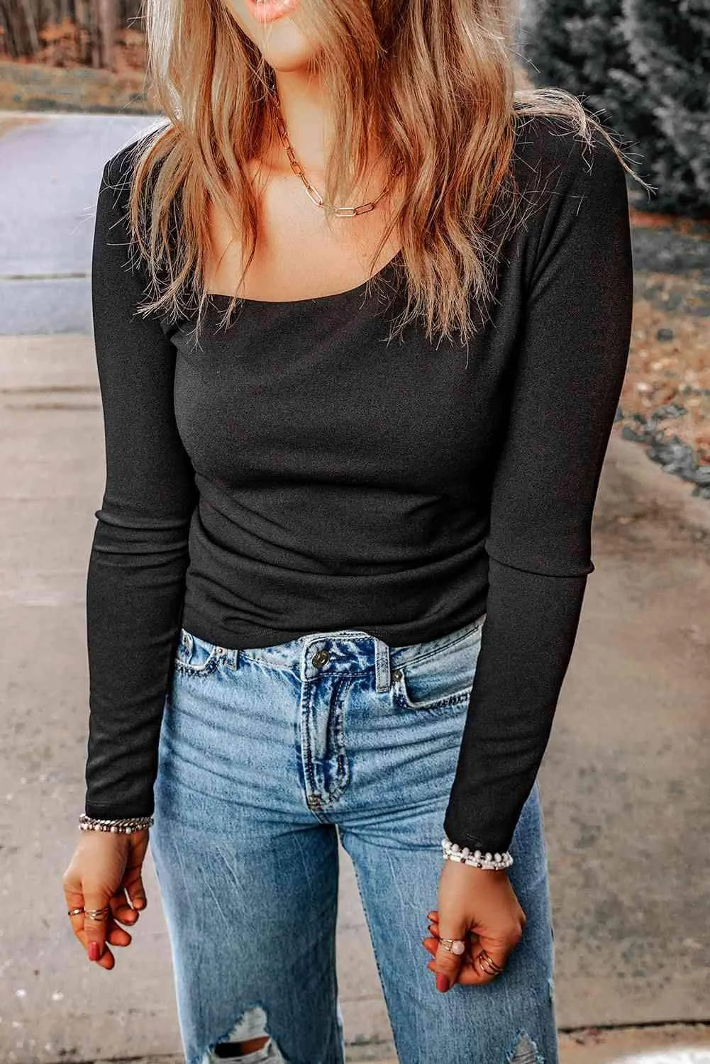 Asymmetrical Neck Long Sleeve Top Blouses - Tophatter Daily Deals