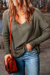 V-Neck Long Sleeve Ribbed Top Blouses - Tophatter Daily Deals