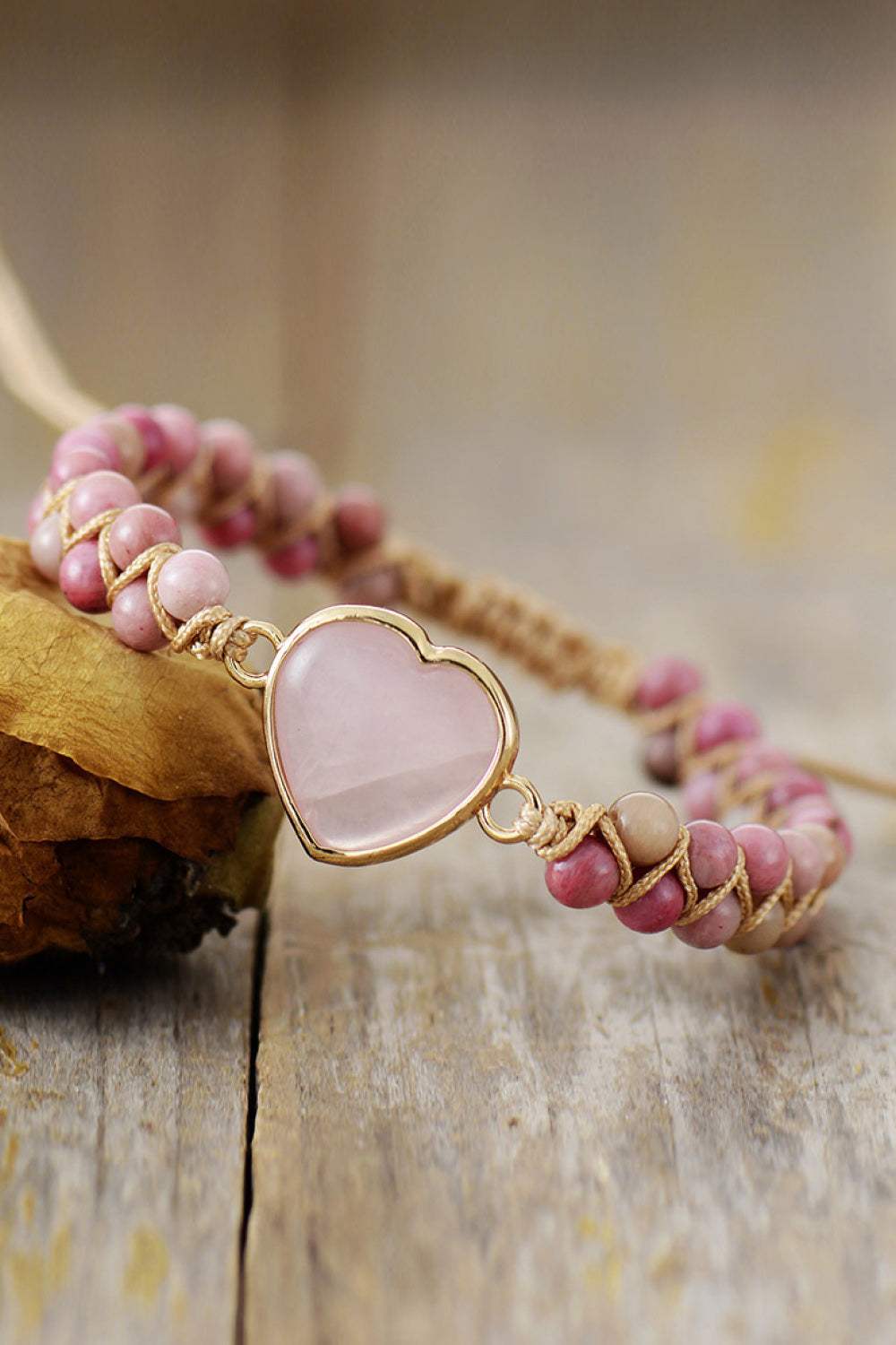 Rose Quartz Heart Beaded Bracelet Dusty Pink One Size Bracelets - Tophatter Daily Deals