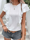 Eyelet Butterfly Sleeve Round Neck Blouse White Blouses - Tophatter Daily Deals